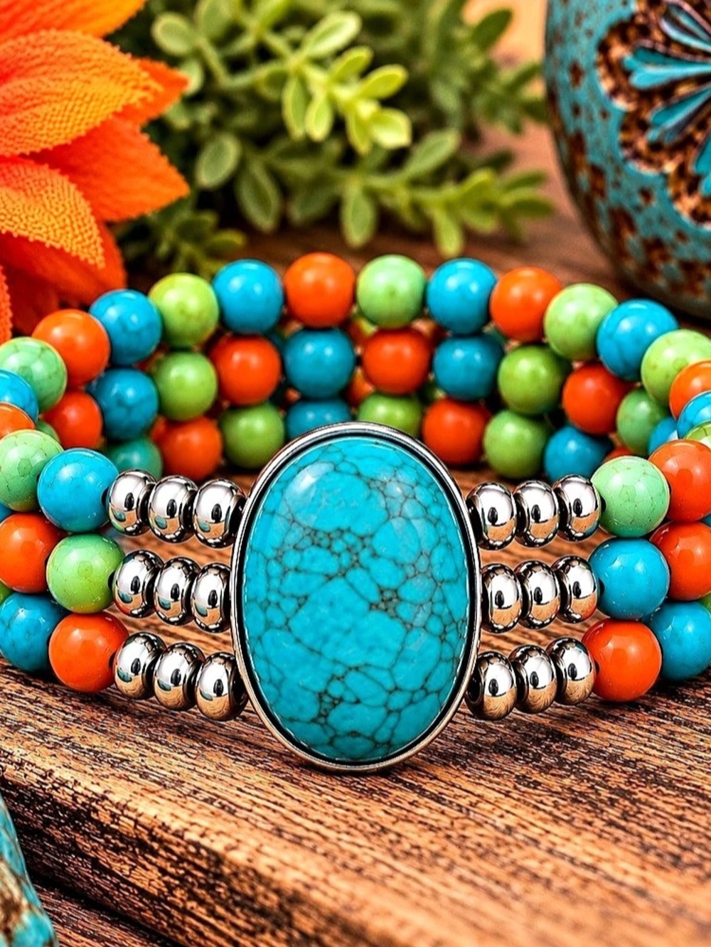 Paparazzi Turquoise Beaded Statement Bracelet Like New